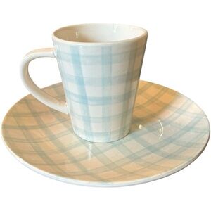 Modern Southern Home NWT 4 Pastel Blue Gingham Coffee Mug Set | Spring Easter